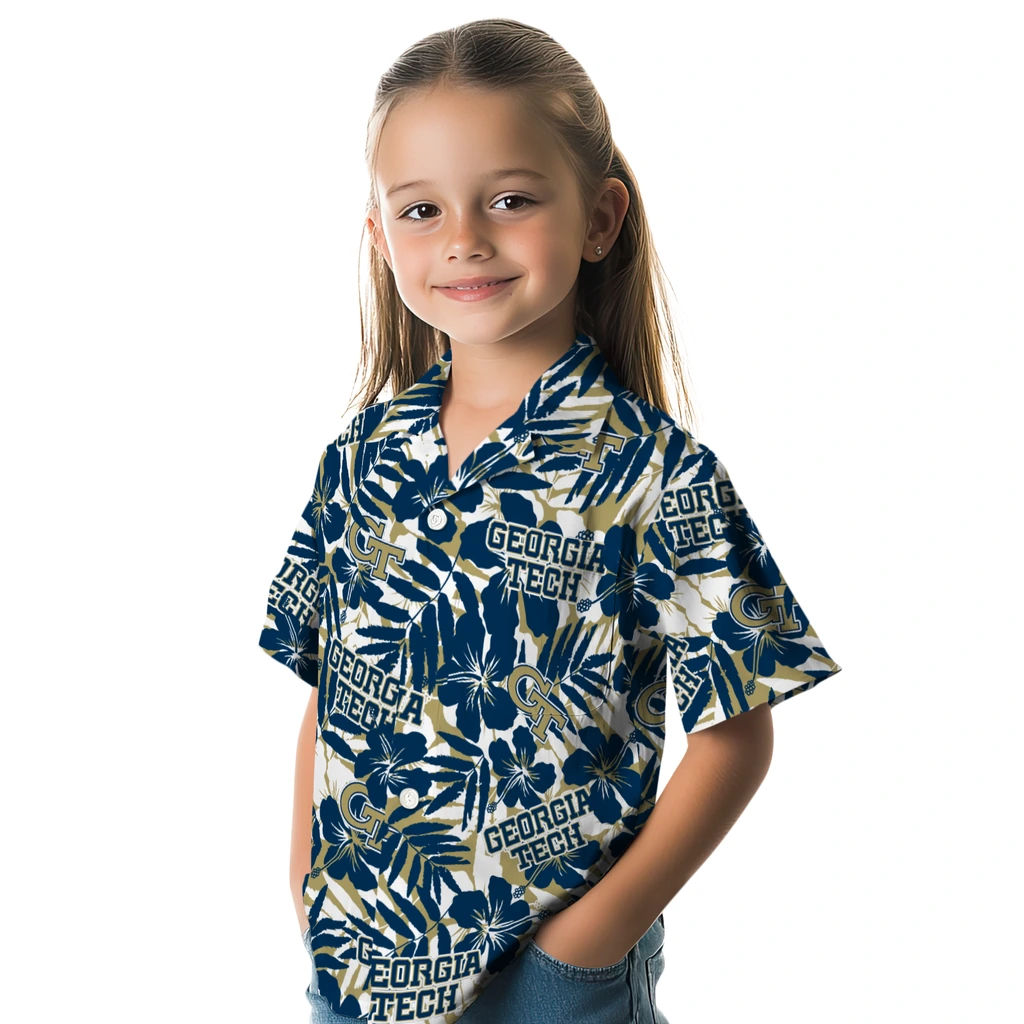 Georgia Tech Yellow Jackets Hawaiian Shirt - Hibiscus Overlay georgia tech yellow jackets hibiscus overlay hawaiian shirts premium grade