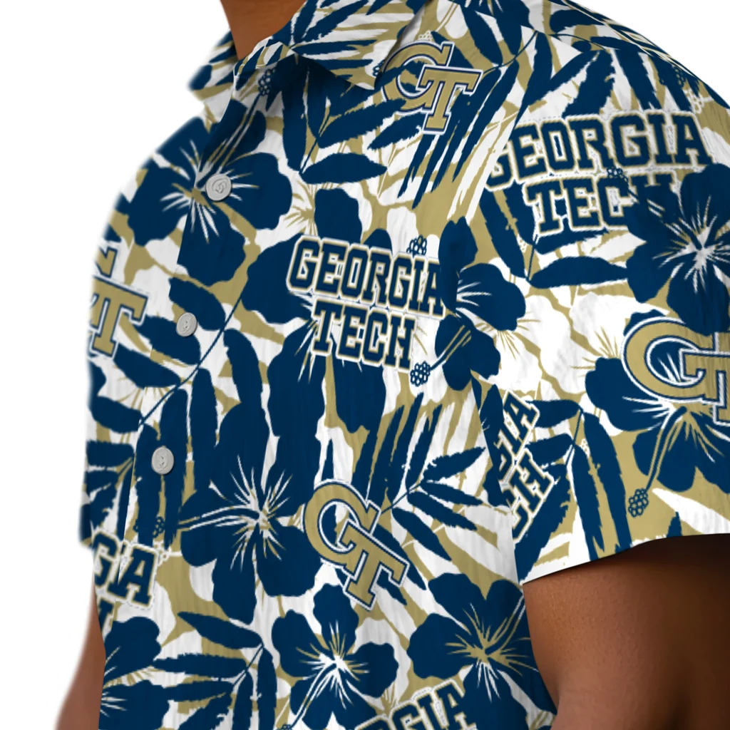 Georgia Tech Yellow Jackets Hawaiian Shirt - Hibiscus Overlay georgia tech yellow jackets hibiscus overlay hawaiian shirts trendy
