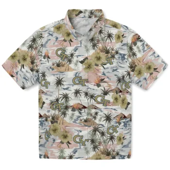 georgia tech yellow jackets hibiscus seaside white hawaiian shirts best selling