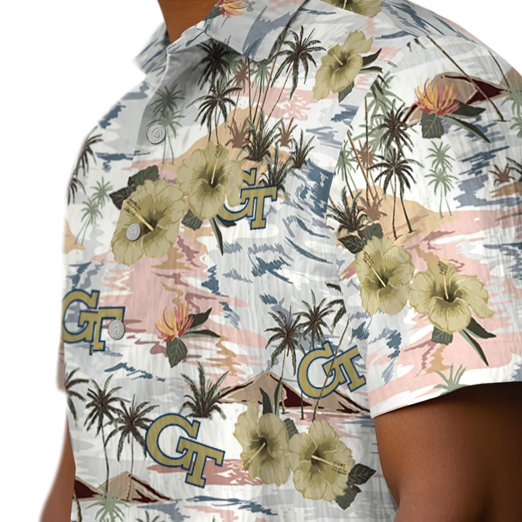 Georgia Tech Yellow Jackets Hawaiian Shirt - Hibiscus Seaside georgia tech yellow jackets hibiscus seaside white hawaiian shirts trendy