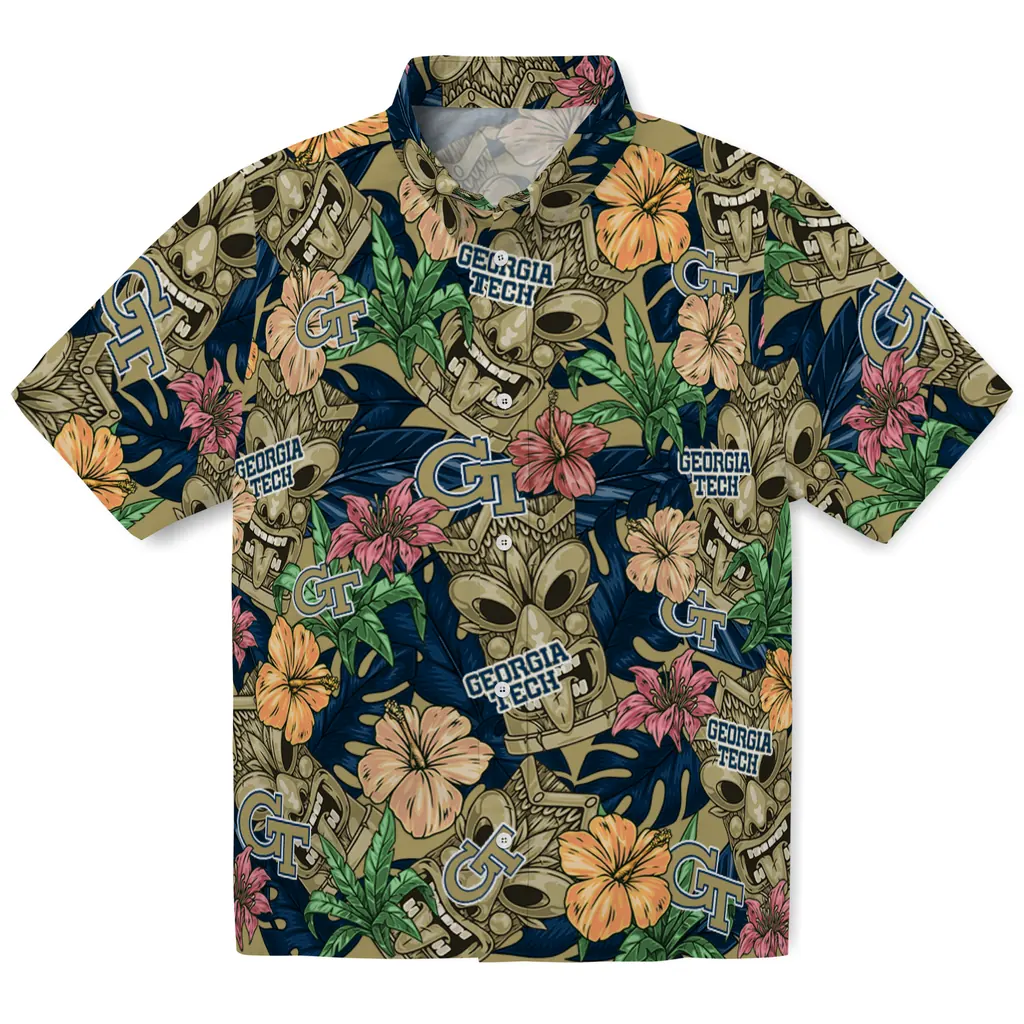 Georgia Tech Yellow Jackets Hawaiian Shirt - Hibiscus Tiki Jungle georgia tech yellow jackets tiki jungle gold hawaiian shirts best selling