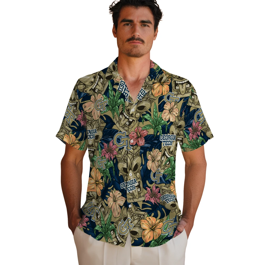 Georgia Tech Yellow Jackets Hawaiian Shirt - Hibiscus Tiki Jungle georgia tech yellow jackets tiki jungle gold hawaiian shirts fashion forward