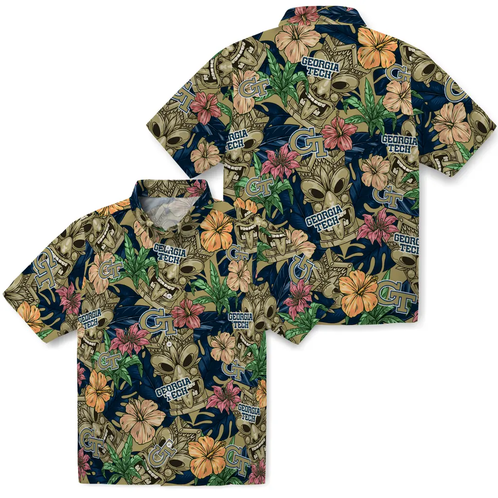 Georgia Tech Yellow Jackets Hawaiian Shirt - Hibiscus Tiki Jungle georgia tech yellow jackets tiki jungle gold hawaiian shirts high quality