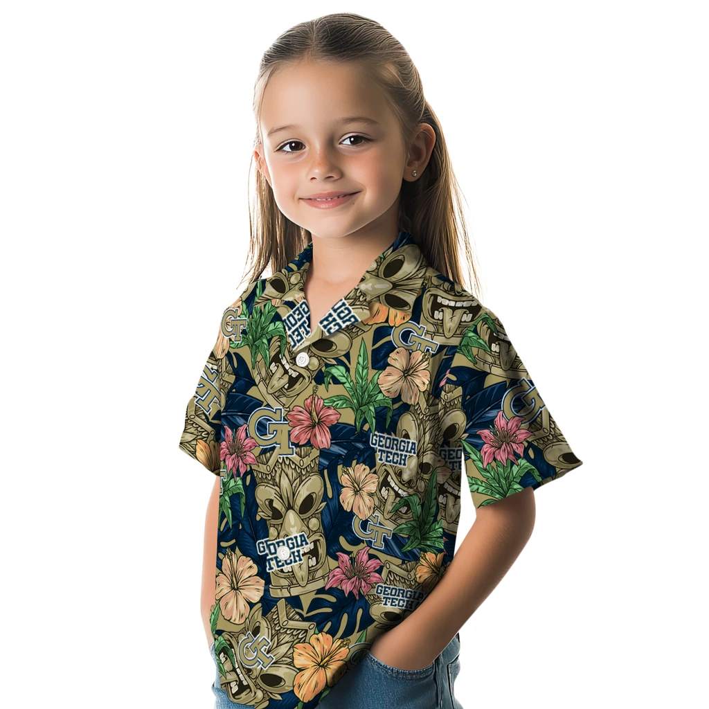 Georgia Tech Yellow Jackets Hawaiian Shirt - Hibiscus Tiki Jungle georgia tech yellow jackets tiki jungle gold hawaiian shirts premium grade
