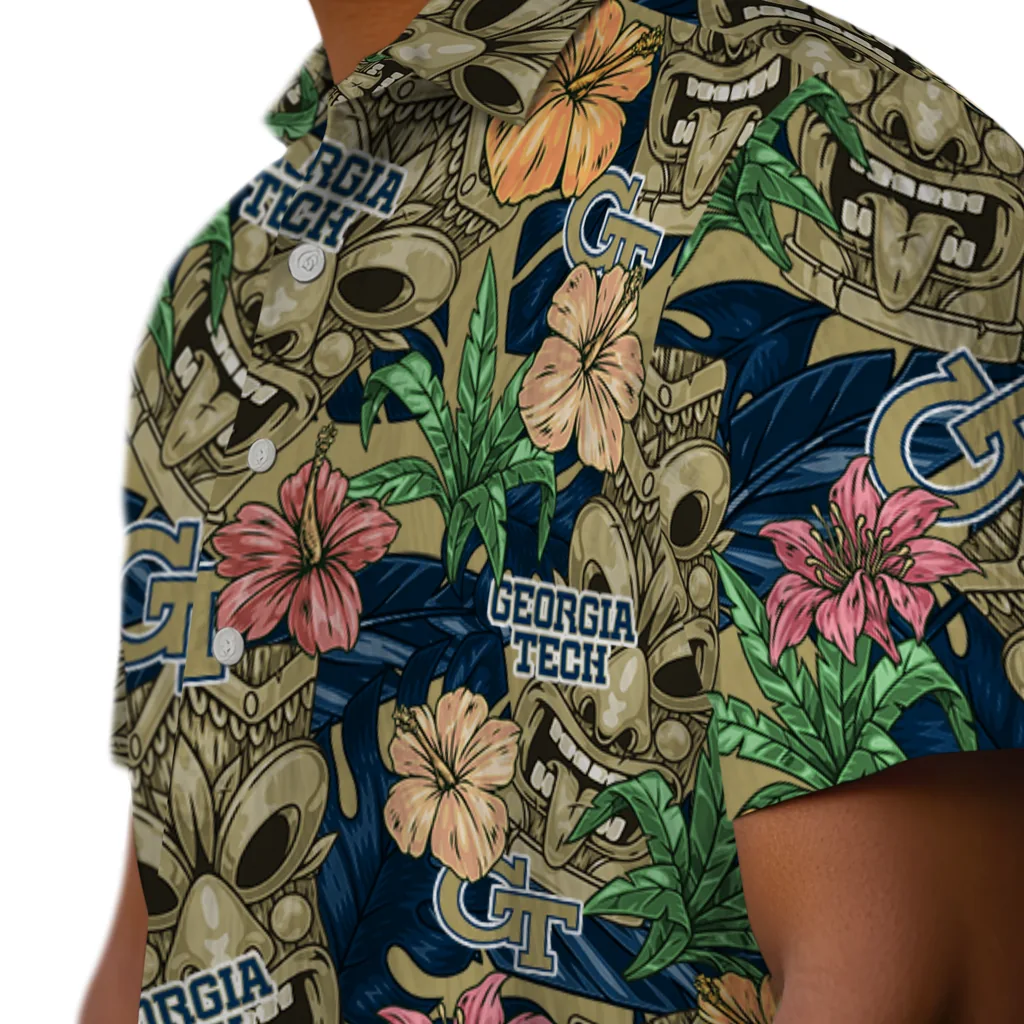 Georgia Tech Yellow Jackets Hawaiian Shirt - Hibiscus Tiki Jungle georgia tech yellow jackets tiki jungle gold hawaiian shirts trendy