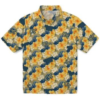georgia tech yellow jackets hibiscus tropics gold yellow hawaiian shirts best selling