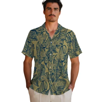 georgia tech yellow jackets leaf outline gold hawaiian shirts fashion forward