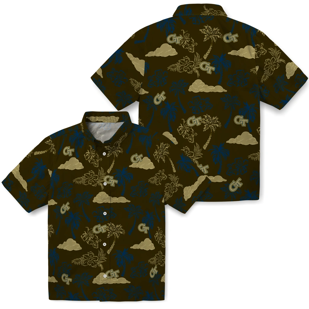 Georgia Tech Yellow Jackets Hawaiian Shirt - Palm And Clouds georgia tech yellow jackets palm and clouds gold hawaiian shirts high quality