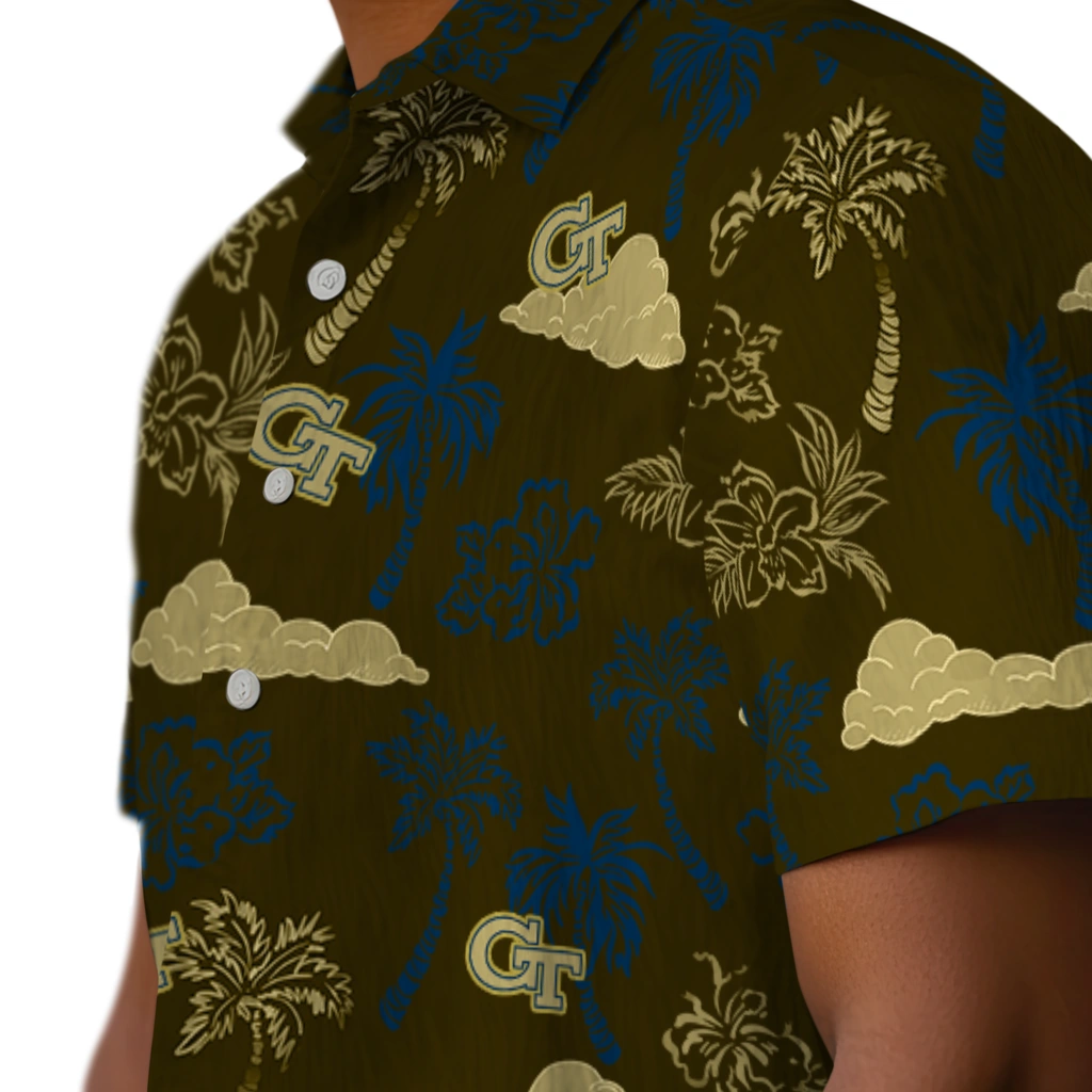 Georgia Tech Yellow Jackets Hawaiian Shirt - Palm And Clouds georgia tech yellow jackets palm and clouds gold hawaiian shirts trendy