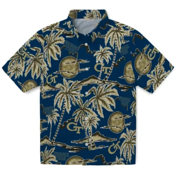 georgia tech yellow jackets palm sunset hawaiian shirts best selling
