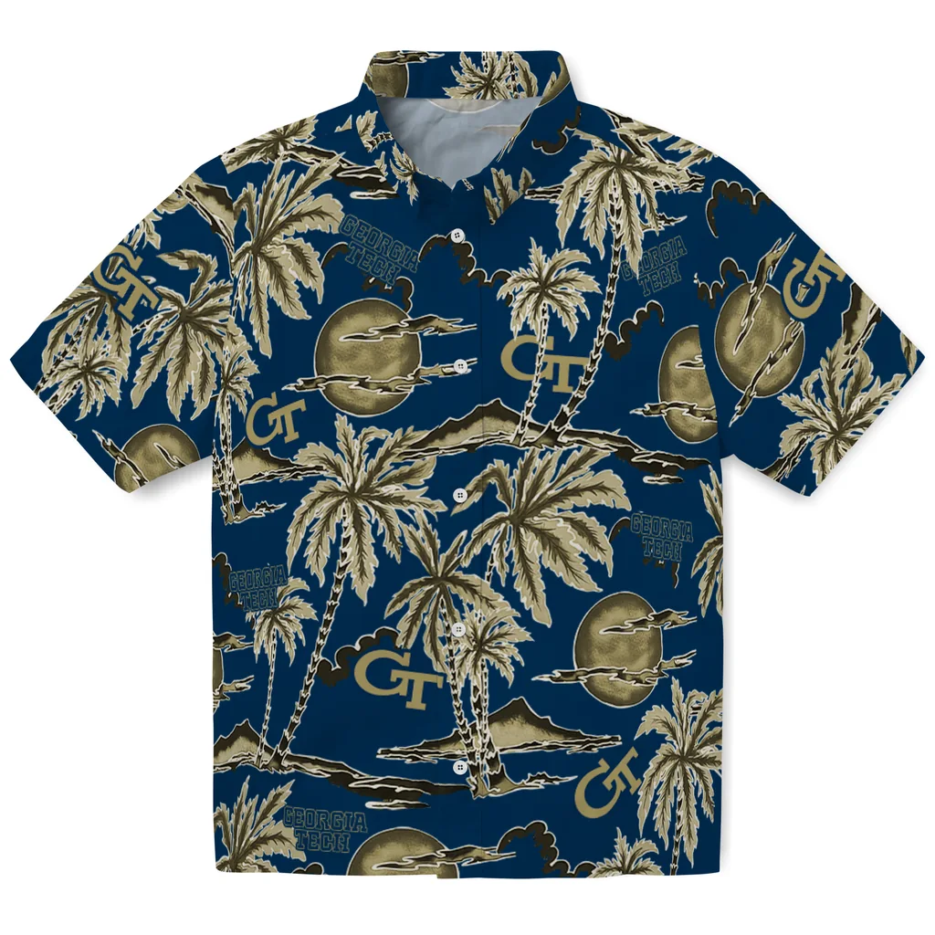 Georgia Tech Yellow Jackets Hawaiian Shirt - Palm Sunset georgia tech yellow jackets palm sunset hawaiian shirts best selling