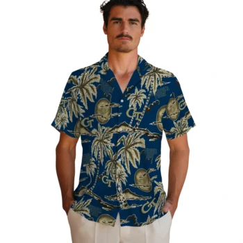 georgia tech yellow jackets palm sunset hawaiian shirts fashion forward