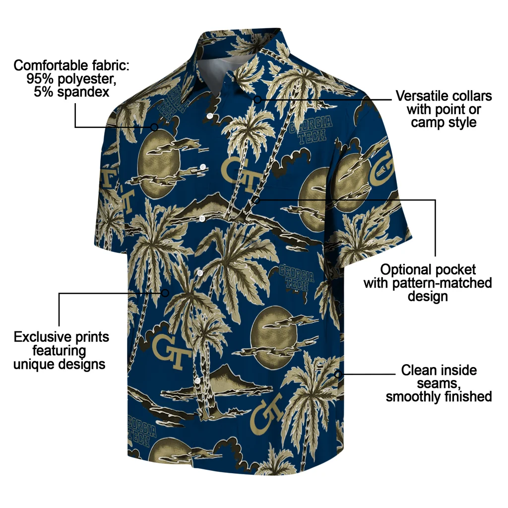 Georgia Tech Yellow Jackets Hawaiian Shirt - Palm Sunset georgia tech yellow jackets palm sunset hawaiian shirts new arrival
