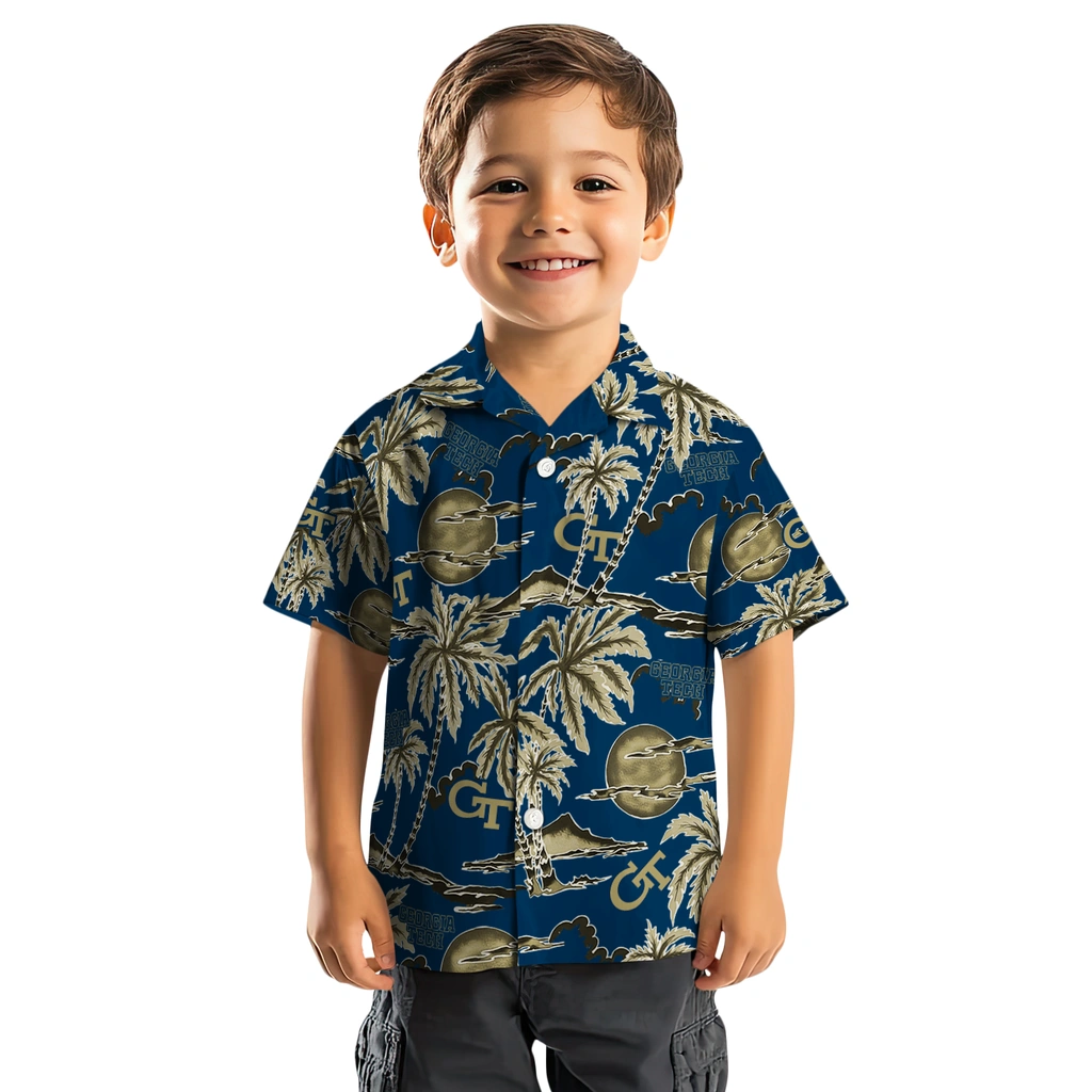 Georgia Tech Yellow Jackets Hawaiian Shirt - Palm Sunset georgia tech yellow jackets palm sunset hawaiian shirts top rated