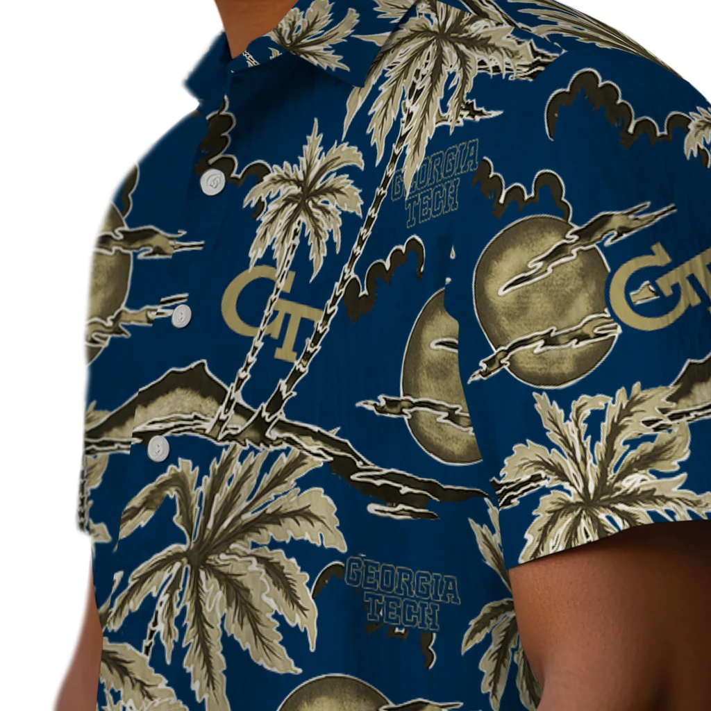 Georgia Tech Yellow Jackets Hawaiian Shirt - Palm Sunset georgia tech yellow jackets palm sunset hawaiian shirts trendy