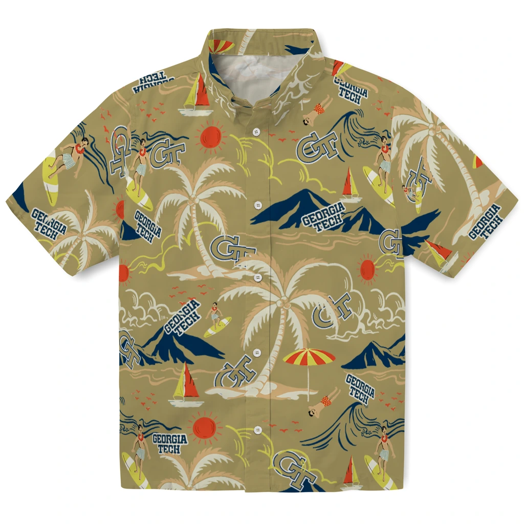 Georgia Tech Yellow Jackets Hawaiian Shirt - Palm Tree Island georgia tech yellow jackets palm tree island gold hawaiian shirts best selling