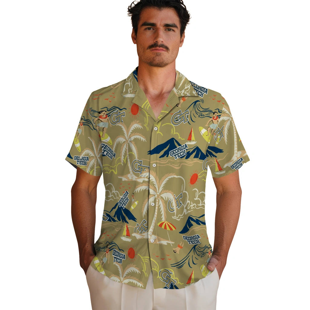 Georgia Tech Yellow Jackets Hawaiian Shirt - Palm Tree Island georgia tech yellow jackets palm tree island gold hawaiian shirts fashion forward
