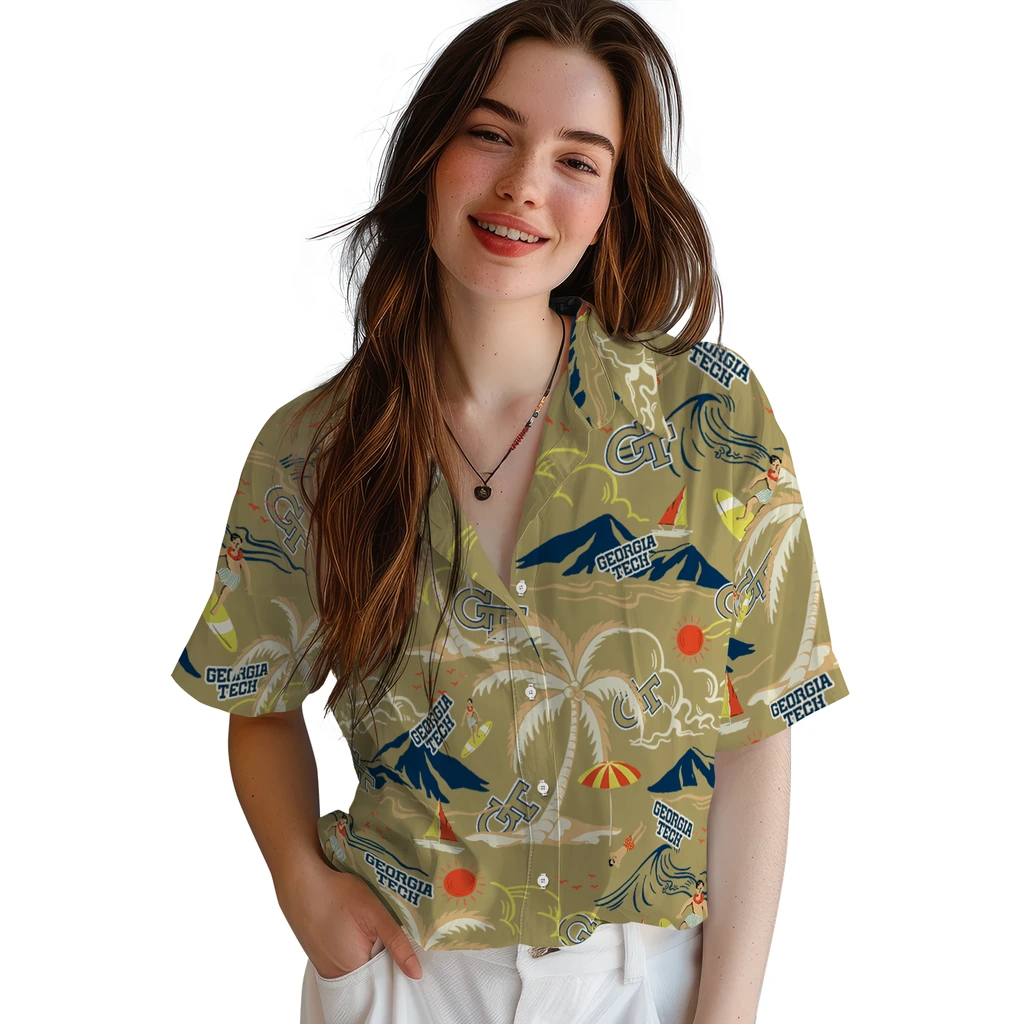 Georgia Tech Yellow Jackets Hawaiian Shirt - Palm Tree Island georgia tech yellow jackets palm tree island gold hawaiian shirts latest model