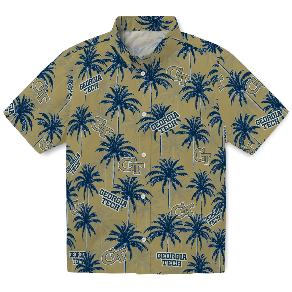 Georgia Tech Yellow Jackets Hawaiian Shirt - Palm Tree Motif georgia tech yellow jackets palm grove gold hawaiian shirts best selling