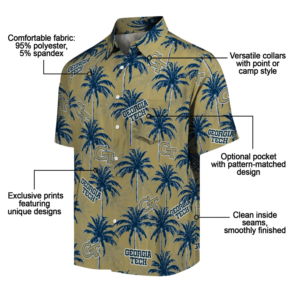 Georgia Tech Yellow Jackets Hawaiian Shirt - Palm Tree Motif georgia tech yellow jackets palm grove gold hawaiian shirts new arrival