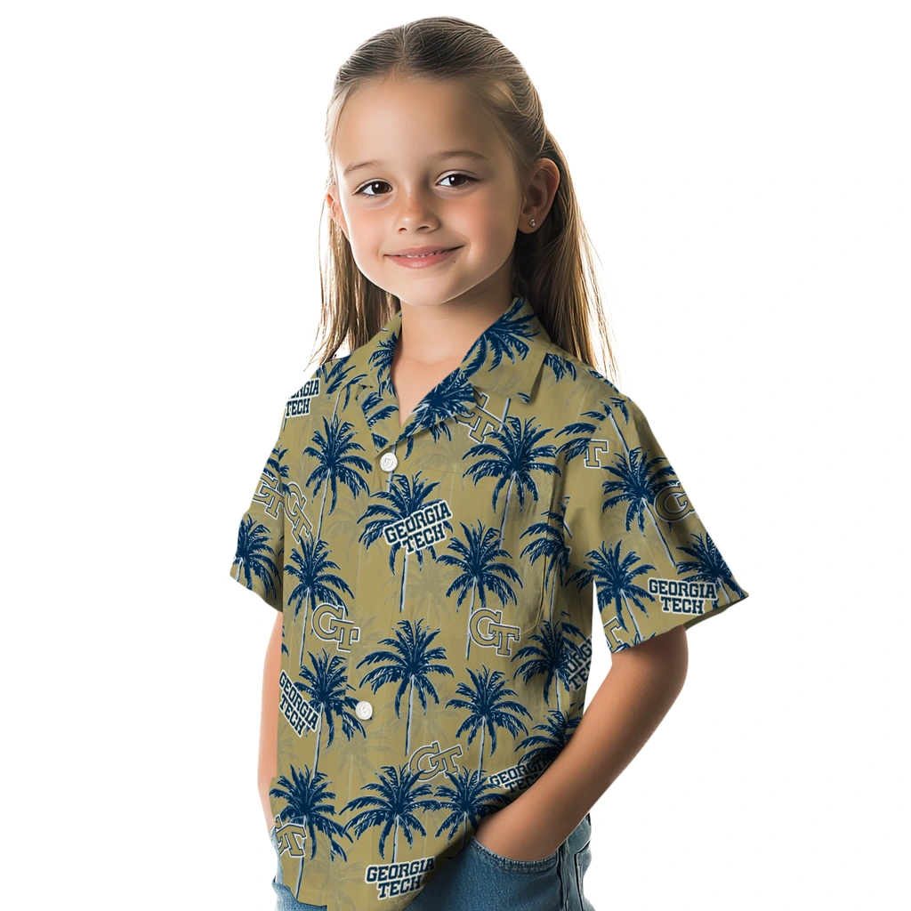 Georgia Tech Yellow Jackets Hawaiian Shirt - Palm Tree Motif georgia tech yellow jackets palm grove gold hawaiian shirts premium grade
