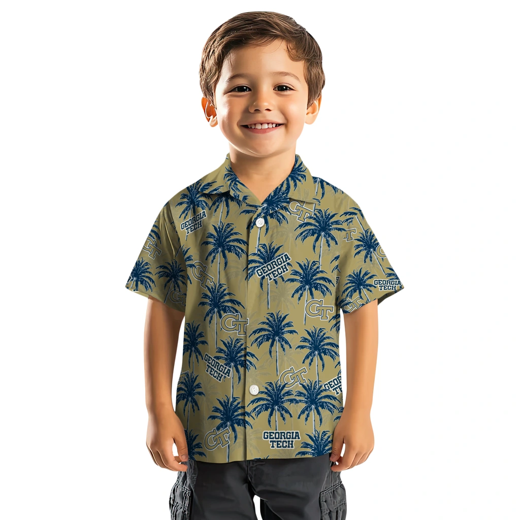 Georgia Tech Yellow Jackets Hawaiian Shirt - Palm Tree Motif georgia tech yellow jackets palm grove gold hawaiian shirts top rated