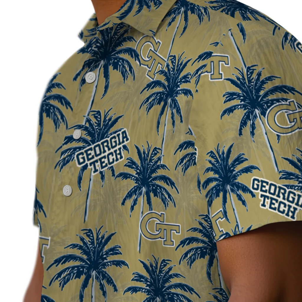 Georgia Tech Yellow Jackets Hawaiian Shirt - Palm Tree Motif georgia tech yellow jackets palm grove gold hawaiian shirts trendy