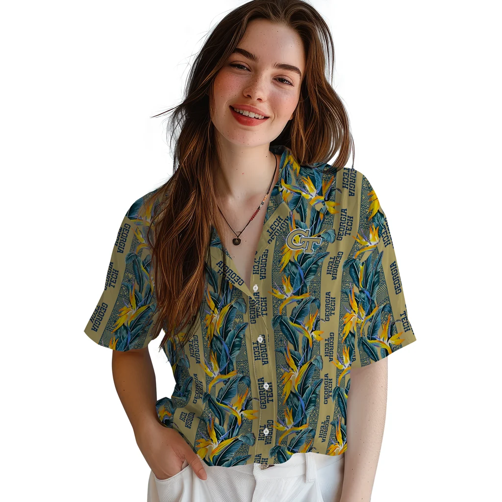 Georgia Tech Yellow Jackets Hawaiian Shirt - Paradise Vines georgia tech yellow jackets paradise vines gold hawaiian shirts latest model