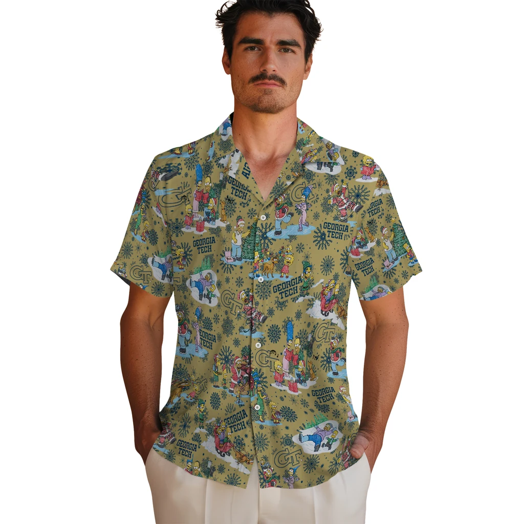 Georgia Tech Yellow Jackets Hawaiian Shirt - Simpsons Christmas georgia tech yellow jackets simpsons christmas gold hawaiian shirts fashion forward