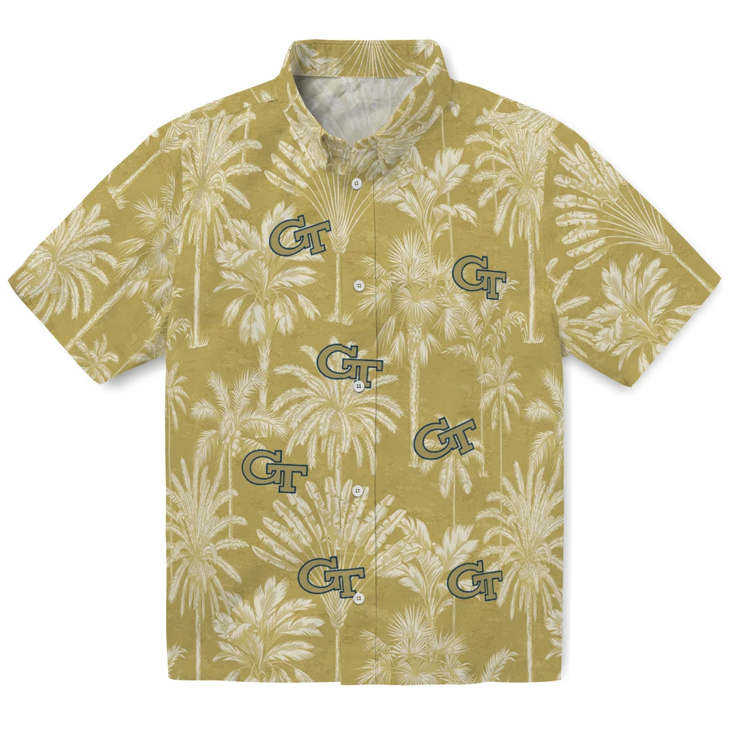 Georgia Tech Yellow Jackets Hawaiian Shirt - Vintage Palm Tree georgia tech yellow jackets palm shadows gold hawaiian shirts best selling