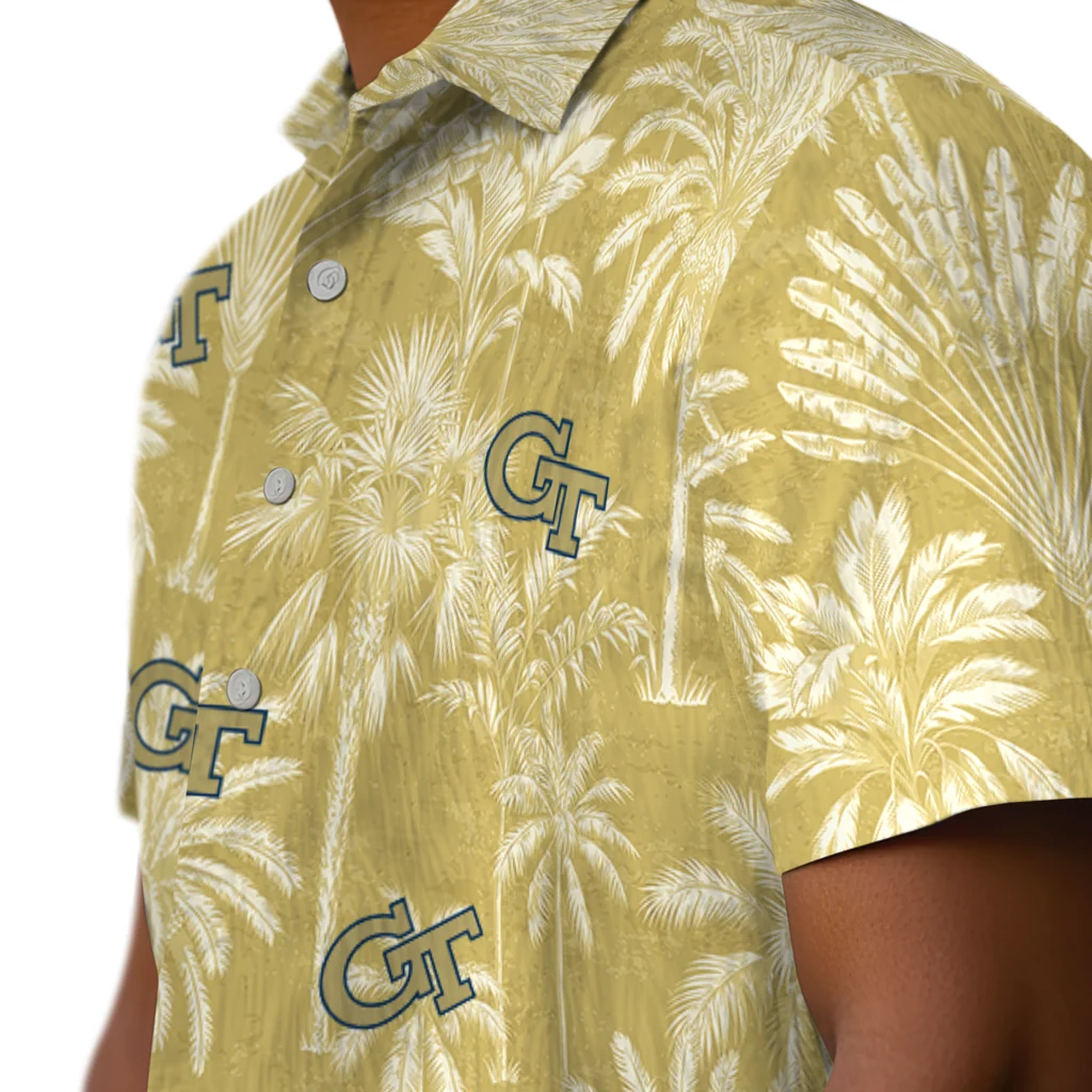 Georgia Tech Yellow Jackets Hawaiian Shirt - Vintage Palm Tree georgia tech yellow jackets palm shadows gold hawaiian shirts trendy