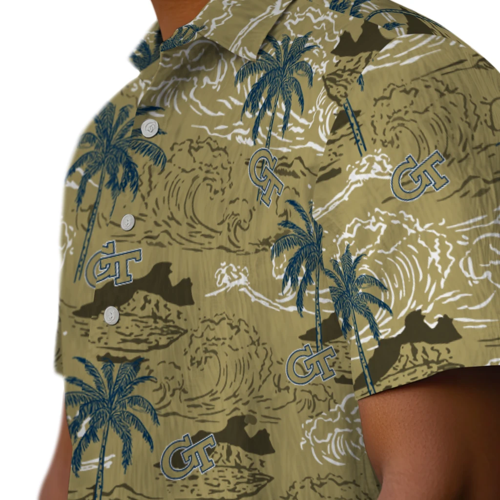 Georgia Tech Yellow Jackets Hawaiian Shirt - Wave Palm georgia tech yellow jackets wave palm gold hawaiian shirts trendy