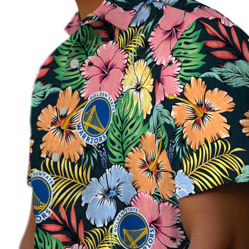 Golden State Warriors Hawaiian Shirt - Brilliant Hibiscus Garden golden state warriors brilliant hibiscus garden hawaiian shirts trendy