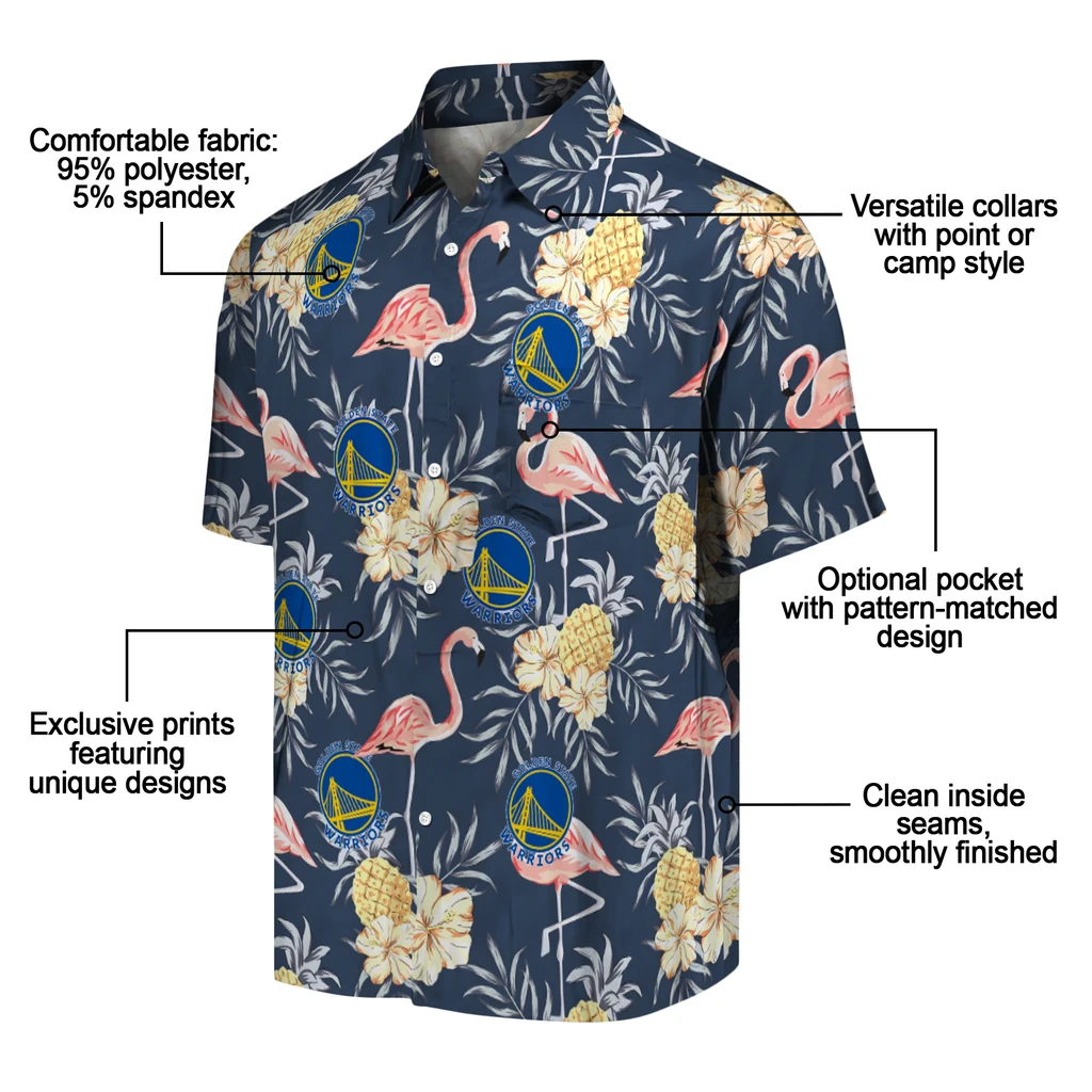 Golden State Warriors Hawaiian Shirt - Flamingo Hibiscus golden state warriors flamingo hibiscus navy hawaiian shirts new arrival