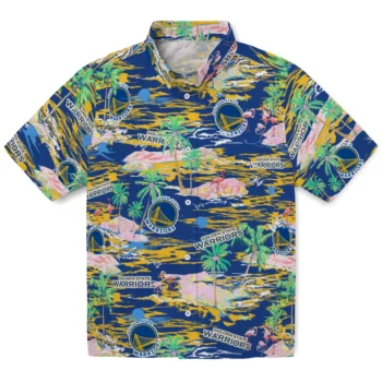 golden state warriors flamingo retreat blue hawaiian shirts best selling