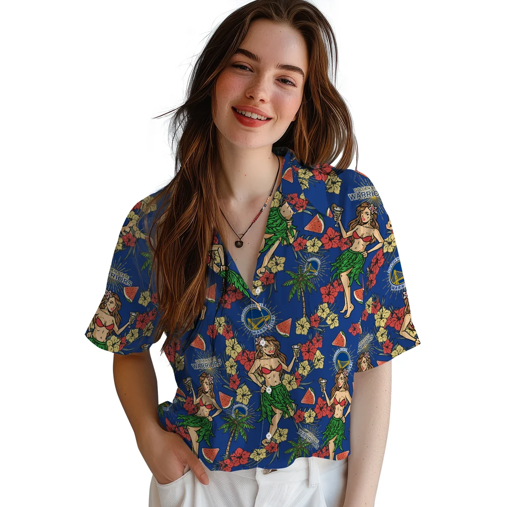 Golden State Warriors Hawaiian Shirt - Hawaiian Girls Design golden state warriors hawaiian girls design blue hawaiian shirts latest model