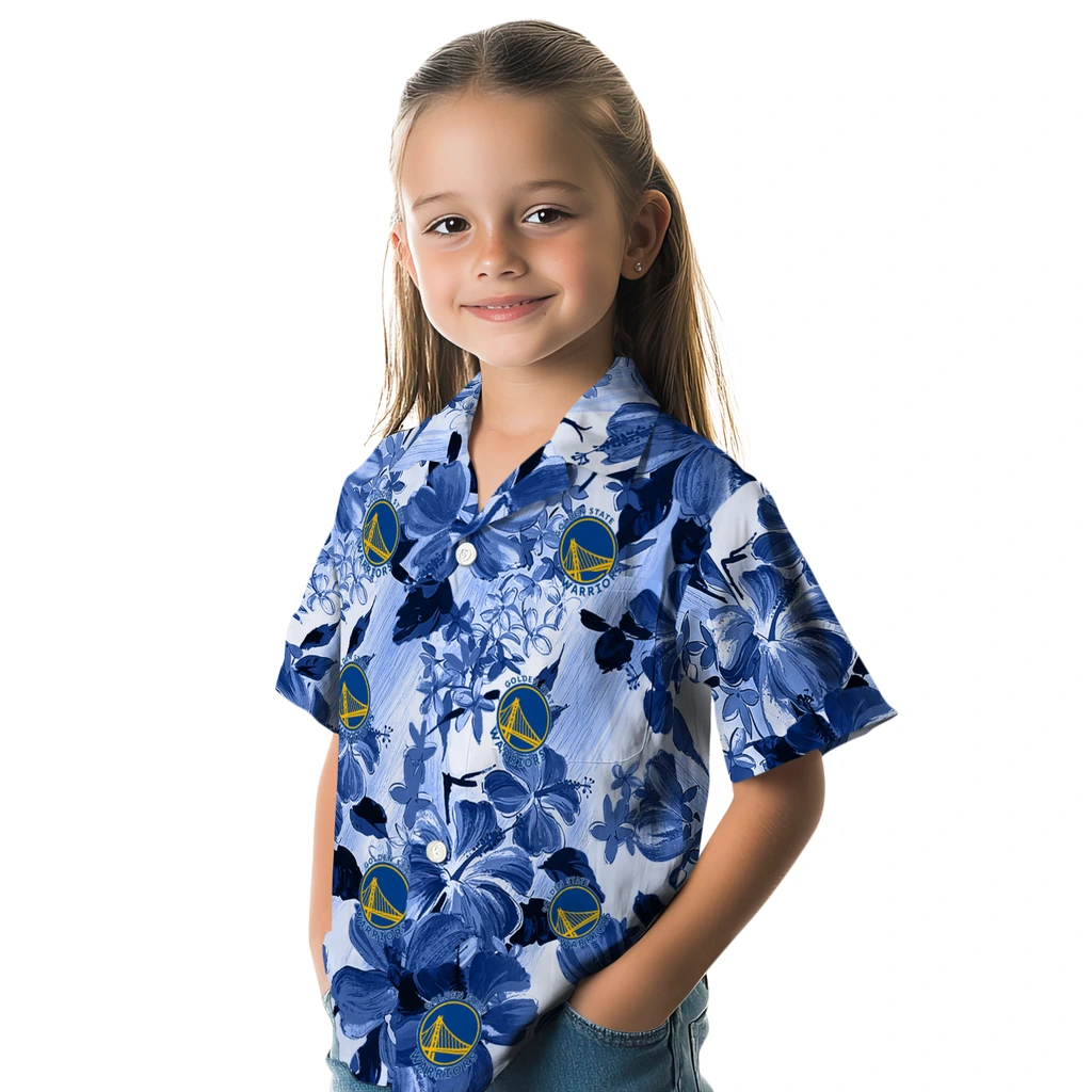 Golden State Warriors Hawaiian Shirt - Hibiscus Arrangement golden state warriors hibiscus arrangement blue hawaiian shirts premium grade