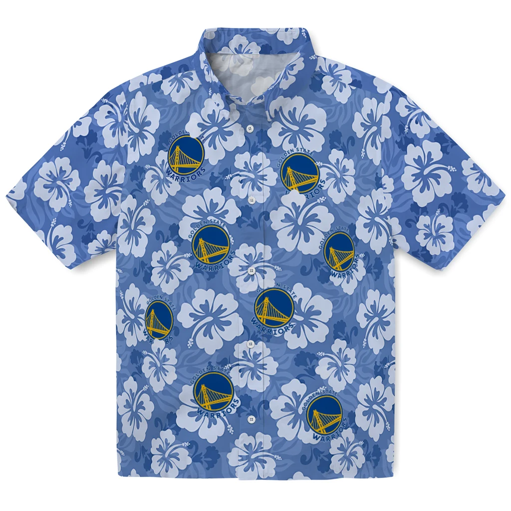 Golden State Warriors Hawaiian Shirt - Hibiscus Cluster golden state warriors hibiscus cluster blue hawaiian shirts best selling
