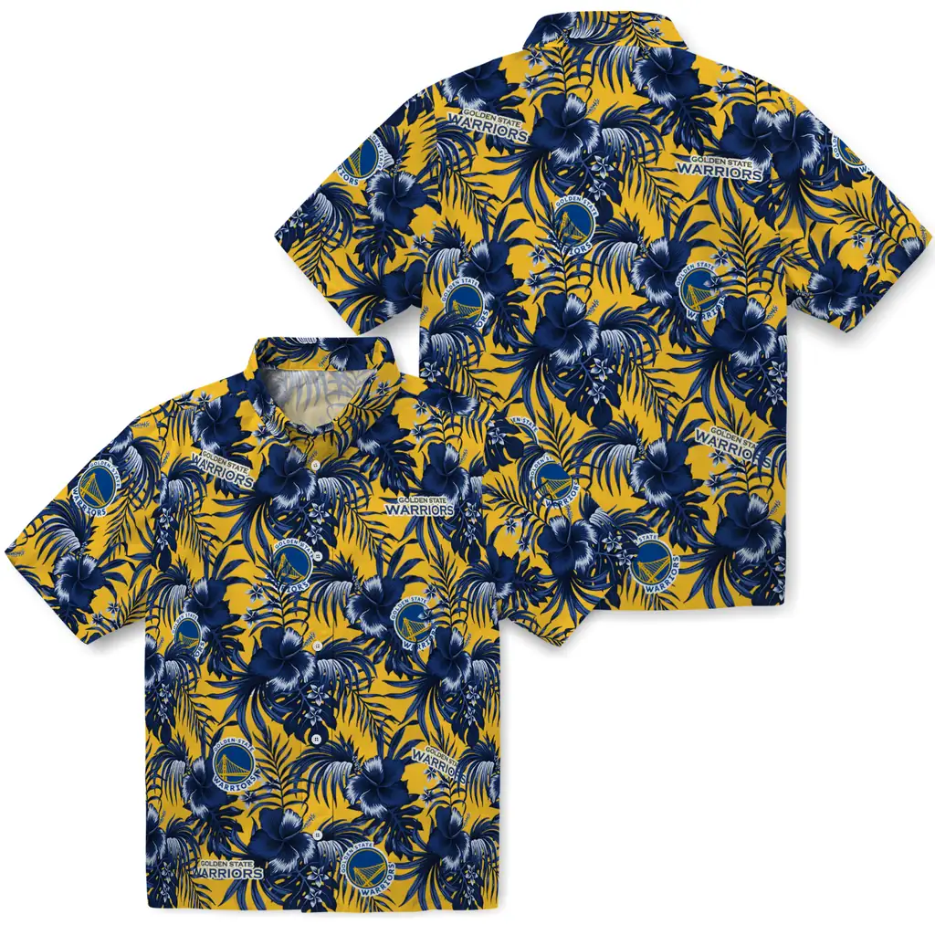 Golden State Warriors Hawaiian Shirt - Hibiscus Exotic golden state warriors hibiscus exotic blue hawaiian shirts high quality