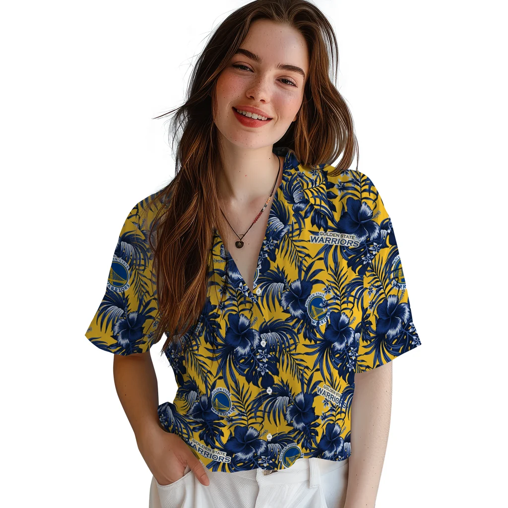 Golden State Warriors Hawaiian Shirt - Hibiscus Exotic golden state warriors hibiscus exotic blue hawaiian shirts latest model