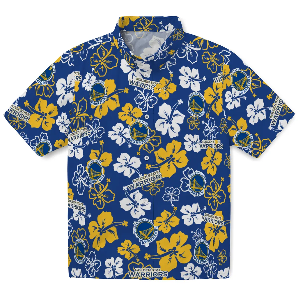 Golden State Warriors Hawaiian Shirt - Hibiscus Flower Design golden state warriors hibiscus bloom blue hawaiian shirts best selling