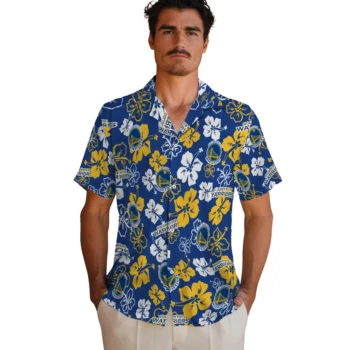 golden state warriors hibiscus bloom blue hawaiian shirts fashion forward