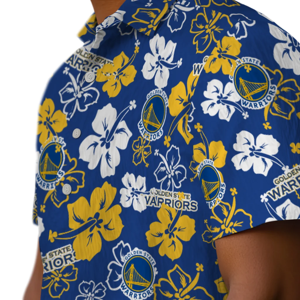 Golden State Warriors Hawaiian Shirt - Hibiscus Flower Design golden state warriors hibiscus bloom blue hawaiian shirts trendy