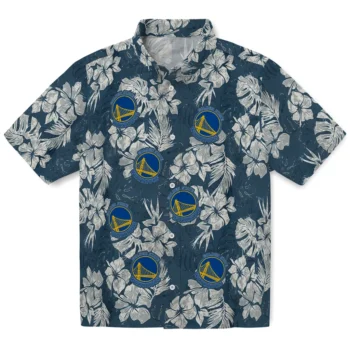 golden state warriors hibiscus flowers navy blue hawaiian shirts best selling