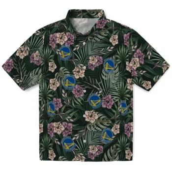 golden state warriors hibiscus leaves pattern green hawaiian shirts best selling