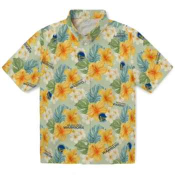 golden state warriors hibiscus mood pale lime yellow hawaiian shirts best selling