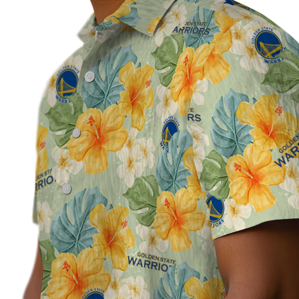 Golden State Warriors Hawaiian Shirt - Hibiscus Mood golden state warriors hibiscus mood pale lime yellow hawaiian shirts trendy