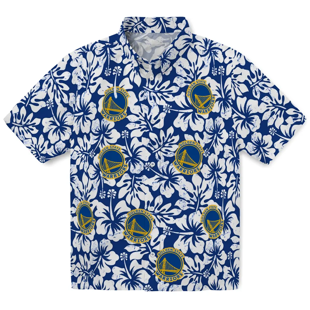Golden State Warriors Hawaiian Shirt - Hibiscus Motif golden state warriors hibiscus motif blue white hawaiian shirts best selling