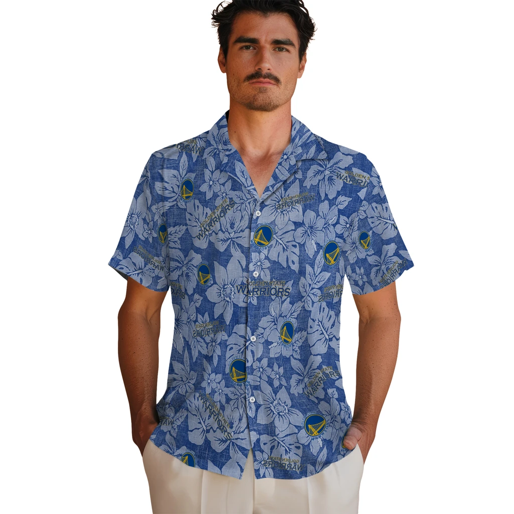 Golden State Warriors Hawaiian Shirt - Hibiscus Oasis golden state warriors hibiscus oasis blue hawaiian shirts fashion forward
