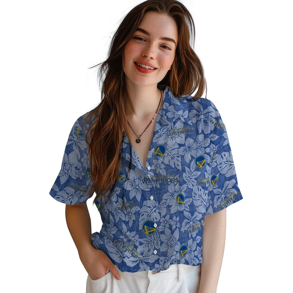 Golden State Warriors Hawaiian Shirt - Hibiscus Oasis golden state warriors hibiscus oasis blue hawaiian shirts latest model